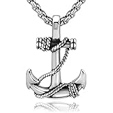 JAJAFOOK Men's Stainless Steel Silver Nautical Anchor Jesus Cross Necklace Chain Link