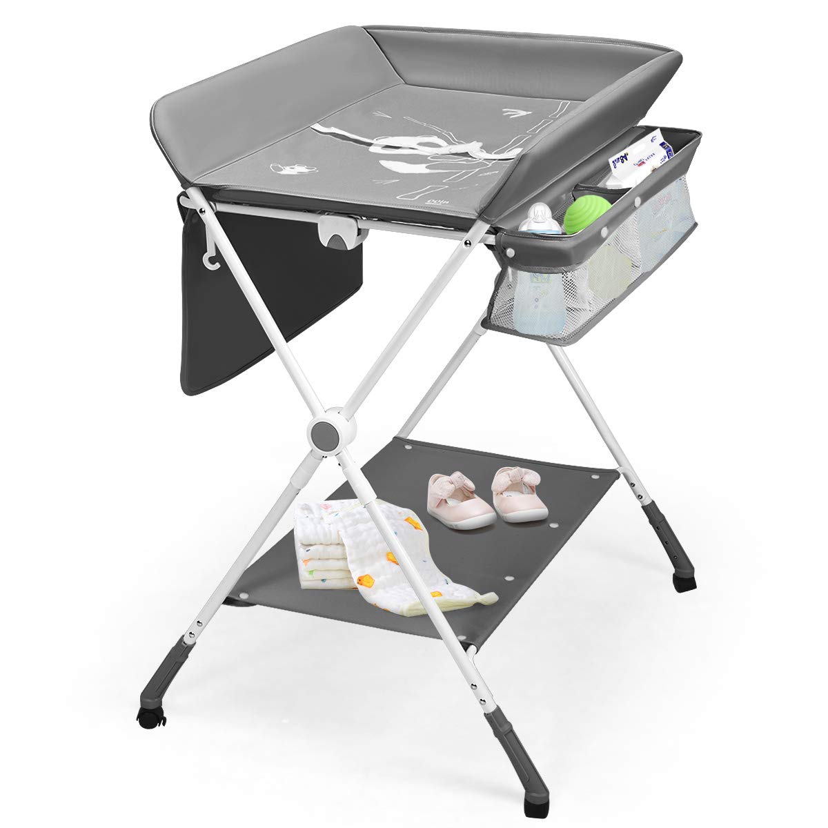 BABY JOY Baby Changing Table, Height Adjustable 4 in 1 Folding Diaper Station w/Detachable Wheels, S