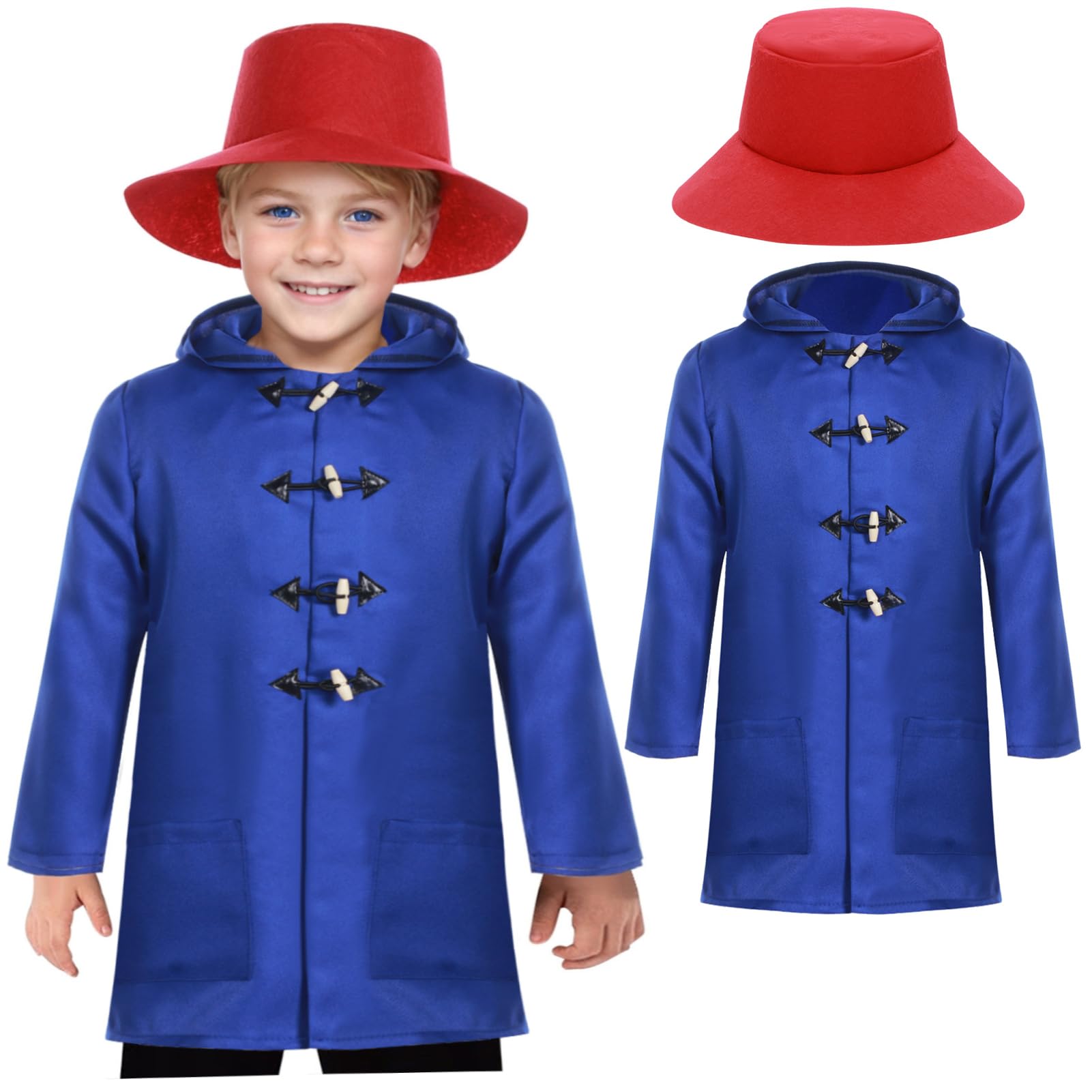 Maryparty World Book Day Fancy Dress Book Week Costum Include Blue Duffle Coat and Red Hat (XL)