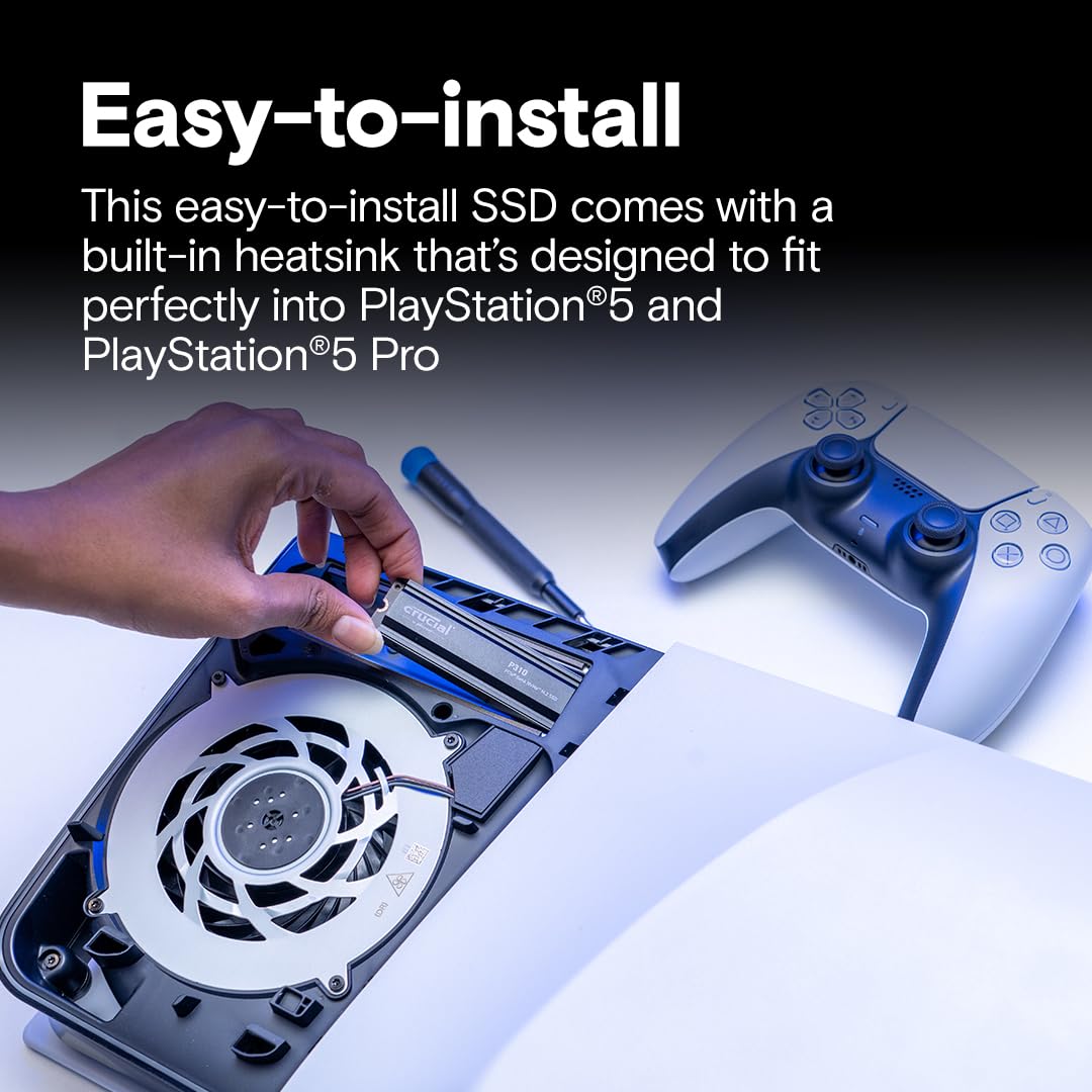 Crucial P310 2280 2TB PCIe Gen4 NVMe Gaming PS5 SSD with Heatsink, Up to 7,100MB/s, PlayStation5, Laptop & Desktop (PC) Compatible, Solid State Drive - CT2000P310SSD5-01