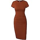 Missufe Women's Short Sleeve Ruched Bodycon Dress - Midi T-Shirt Dress, Rose Red, Medium, Casual Sundress - View #5