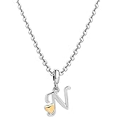 LSxAB Gold Heart Initial Necklace Women Letter A B C G Dangle H J K L Name Pendant M N Alphabet Silver Love Charm Birthday Anniversary