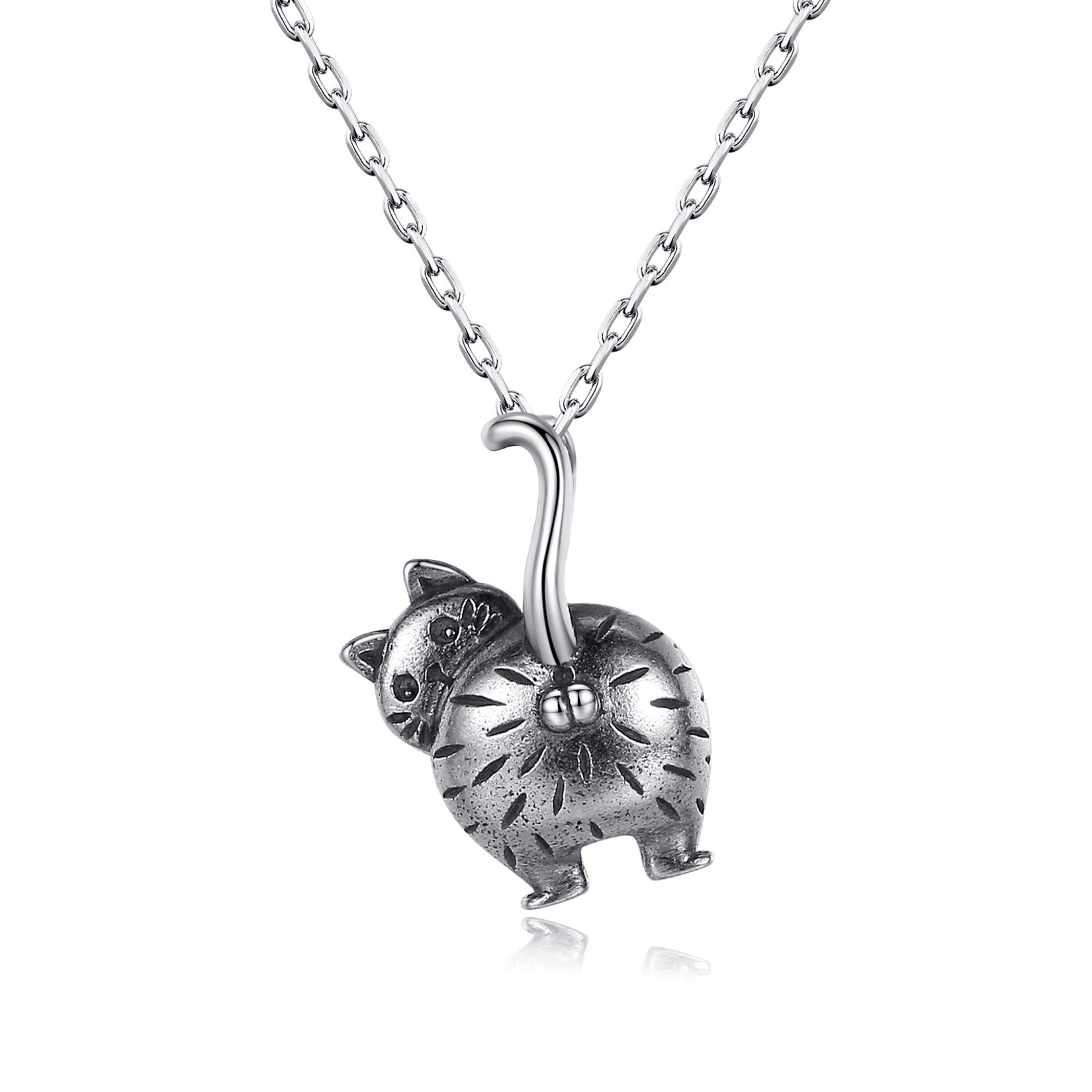 VIKI LYNN Antique Sterling Silver Cat Kitty Animal Pendant Necklace for Women Gift for Her Cat Lovers