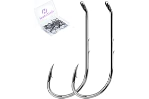 Natufish Baitholder Fishing Hooks 50Pcs Bait Holder Hooks Offset/Double Barbed/Long Shank/Down Eye for Soft Live Baits Saltwater