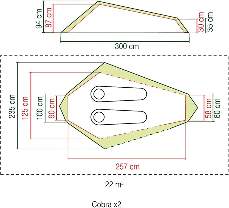 Cobra - Tienda de campaña compacta Ultraligera para 2 Personas, Tienda de campaña para 2 Personas, 100% Impermeable, Cubierta de Suelo Cosida, Tienda de campaña de Senderismo con Postes de