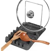 Silicone Utensil Rest with Foldable Stainless Steel Lid Holder &ndash; Multi-Slot Spoon &amp; Spatula Holder, Heat Resistant, Non-Slip Rubber Feet, Dishwasher Safe, Space-Saving Kitchen Tool-grey