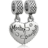 QeenseKc Mother Daughter Son Matching Heart Dangle Charm Compatible with Pandora Bracelet Women
