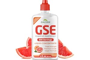 Zazzee GSE, 3X Triple Strength, 4 Ounces, 500 Servings, 300 mg per Serving, Premium Liquid Grapefruit Seed Extract Concentrate with Bioflavonoids, Vegan, Gluten Free, All-Natural, Made in The USA