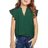 DOKOTOO KIDS Girls Tops Cute Summer Ruffle Short Sleeve T Shirts Casual V Neck Chiffon Blouses 6-15 Years