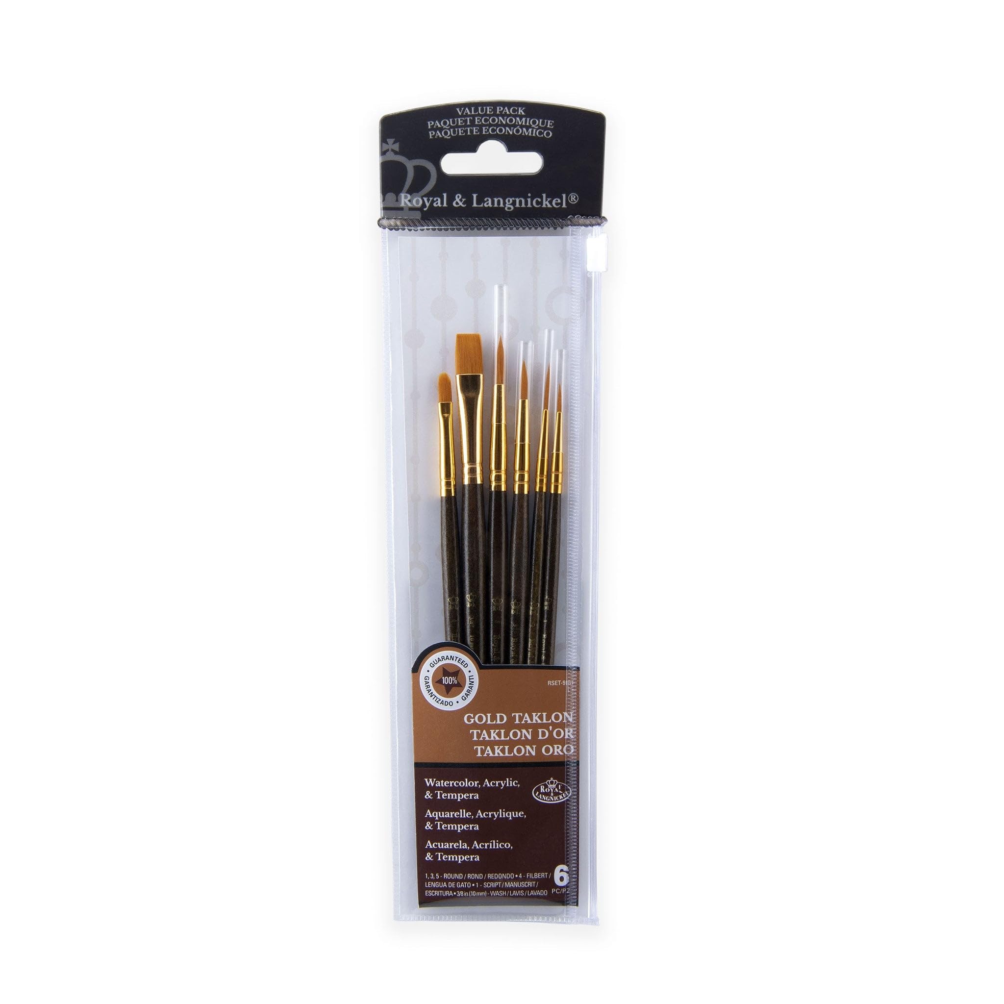 Royal and Langnickel RSET-9161 Taklon Variety Brush Set - Gold (Pack of 6)