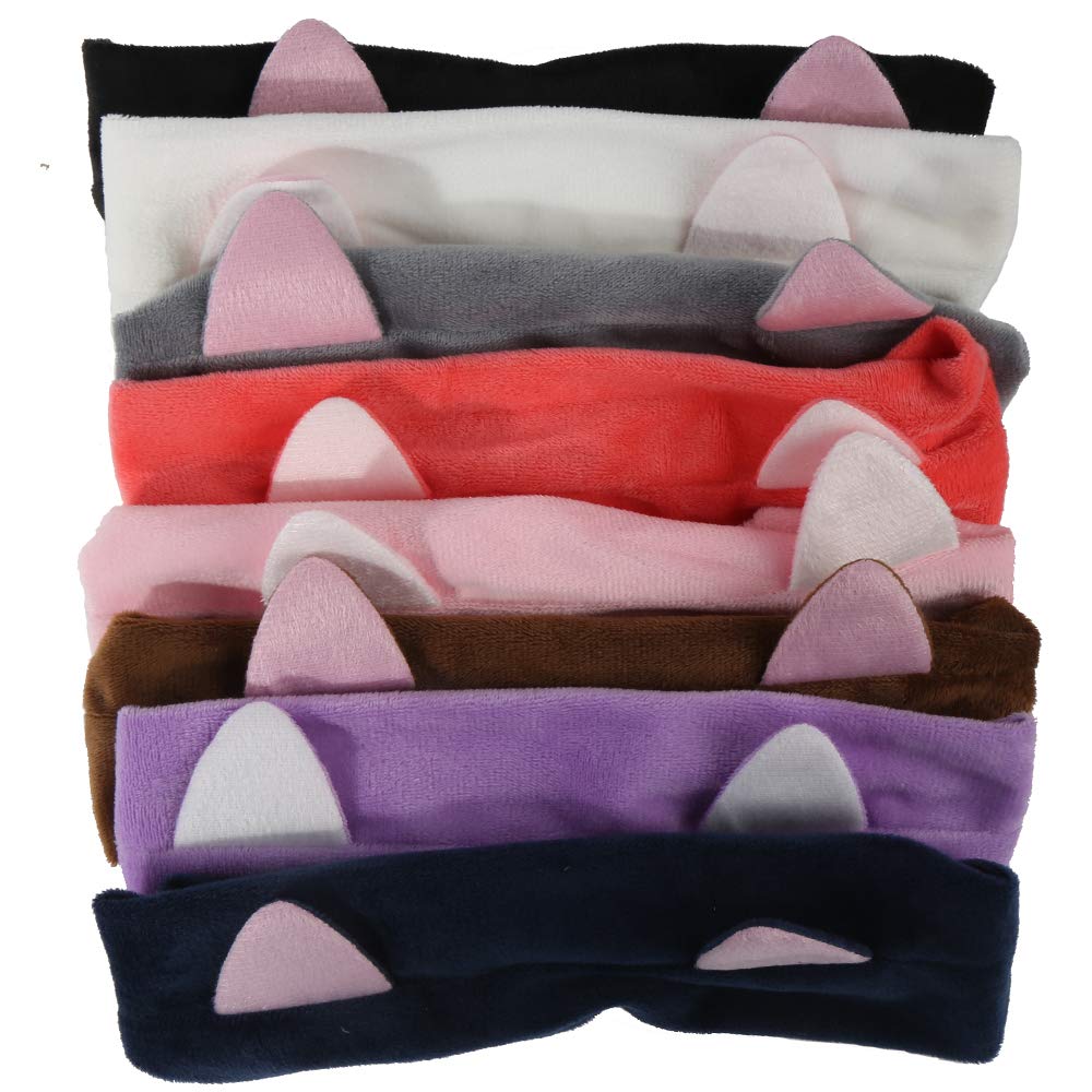 LOAVER Elastic Velvet Cat Ear Headband, Adorable and Comfortable Cat Ear Hair band, Makeup Cosmetic Facial Cleansing Beauty Headband-8Pieces