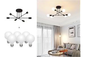 Dellemade Modern Sputnik Chandelier, 6-Light Ceiling Light, 6 LED Light Bulbs Included for Bedroom,Dining Room,Kitchen,Office (Black)