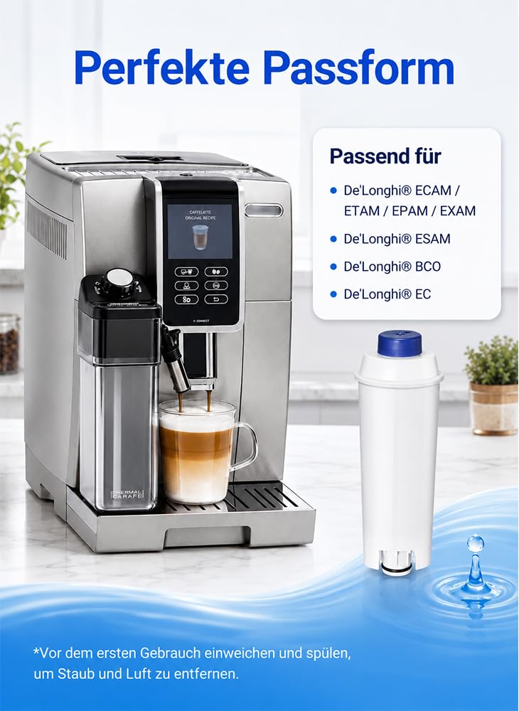 Mutital 6er-Pack Kaffeevollautomat Wasserfilter, Ersatz für De'Longhi, Kompatibel mit Delonghi ECAM-Serie, Dinamica, Cappuccino System, Magnifica, ETAM Autentica und Verschiedener Modelle von Esam (6) 8