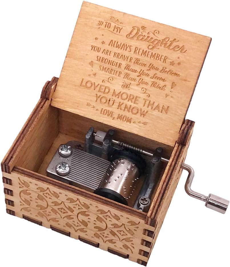 Youtang You are My Sunshine Music box 18 Note Hand Crank Engraved Wood Musical Box Antique Vintage Personalizable Gift for Christmas Birthday (From Mom to Daughter)…