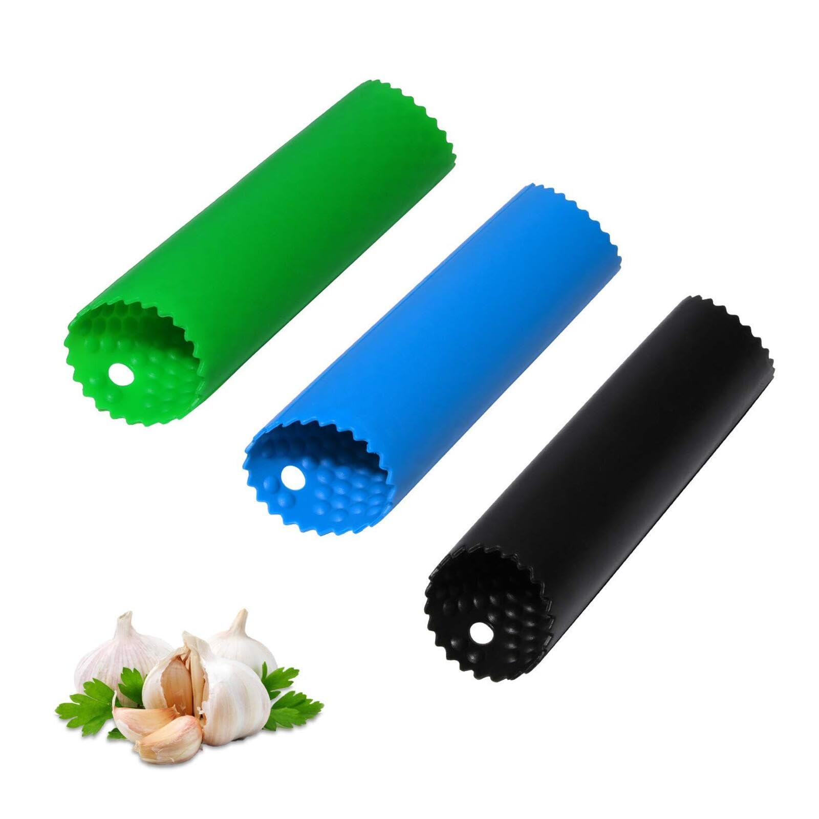 Garlic Peeler Skin Remover Roller,Easy to Peeled Garlic Cloves with Silicone Rubber Tube Roller Kitchen Garlic Tools Peeling Without Smell with Internal Wave Points Design (3 Colors)