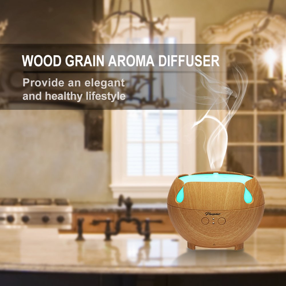 600ml Aromatherapy Diffuser, Paxamo Extra Large Diffuser Wood Grain Humidifier, Premium Therapy Diffuser for Essential Oils, Last Overnight for Home & Office