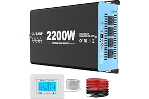 OLTEANP New Upgraded 2200 Watts Pure Sine Wave Inverter, 12V DC to 110V AC Power Inverter with 4 AC Outlets, USB Port, Type-C Port for Truck, Vehicle, Power Outage, Remote Control with LCD Screen