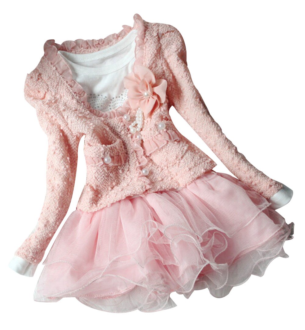 DFXIU 2pcs Kids Baby Girls Cardigan Clothes Pink Dress Outfit 4-5 Years Old
