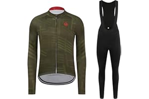 GCRFL Winter Cycling Jersey Sets Thermal Fleece Bike Jersey + Bib Pants, Long Sleeve Cycling Clothing Sets for Man