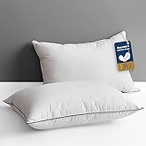 DWR Goose Feather Down Core Pillow Surrounded by Polyester 2 Pack, 100% Organic Cotton Covered, Medium Support, Standard Size Bed Pillow Inserts(20x26, Set of 2)