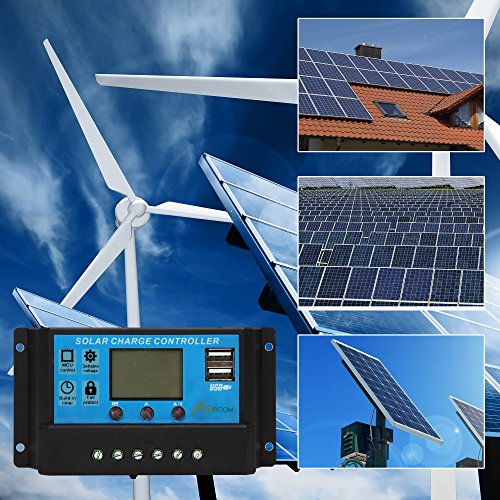 CoZroom LCD Solar Charger Controller/Regulator with Intelligent Dual USB Port, 20A 12V/24V - Thumbnail 7