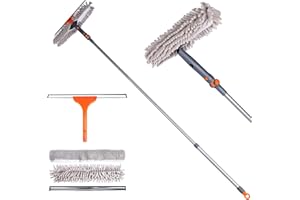 CHABATREE Squeegee Window Cleaner Set 2-in-1 Multi-Surface Cleaning Tool with Extendable Pole, Detachable Microfiber Cloths Bendable Head for Indoor & Outdoor Glass for Car Indoor Outdoor High Windows