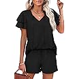 WIHOLL Summer Outfits for Women 2 Piece Short Sleeve V Neck Lounge Sets Casual