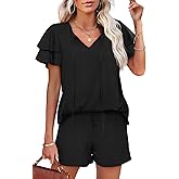 WIHOLL Summer Outfits for Women 2 Piece Short Sleeve V Neck Lounge Sets Casual