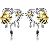 LUHE Owl/Dragonfly/Bee Stud Earrings Sterling Silver Cute Animal Earrings with Gemstone Jewelry Gift for Women