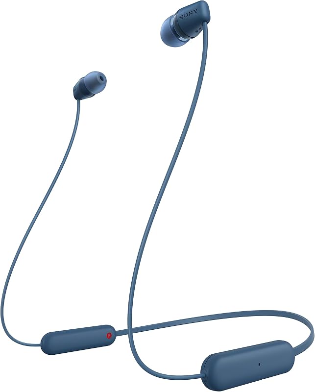 Auscultadores sem fios WI-C100 - até 25 horas de autonomia, microfone incorporado para chamadas telefónicas, compatíveis com assistentes de voz, conectividade Bluetooth, azul