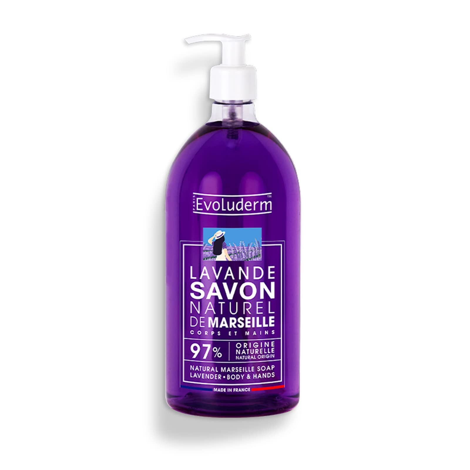 Evoluderm - Natural Marseille Lavender Body & Hand Soap | 1000mL/1L