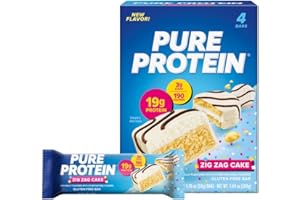 Pure Protein Zig Zag Cake Protein Bars – 19g Protein, 3g Sugar, 190 Calories (4 count) Low Sugar* High Protein Snack - Gluten Free - Perfect for a Healthy Snack.