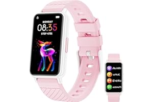 Mingdaln Smart Watch for Kids, Smart Watches Boys Girls with 24/7 Heart Rate|Sleep Monitor|Sports, Kids Activity Tracker, Gifts for Ages 6-12 (Pink)