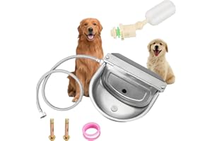 MAOPINER Stainless Steel Water Dispenser for Dog, Dog Drinking Water Bowl, Water Trough Waterer Dispenser for Livestock, Self-Filling Trough with Float Valves and Pipe Hose (with Drain Hole)