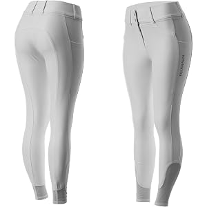 Equinavia Silvi Knee Patch Silicone Riding Breeches for Women, 4-Way Stretch Horse Pants, Opaque Mid-Rise Equestrian Breeches