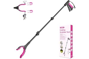 VerdiNex 48-Inch Long Reach Grabber Pickup Tool - Pink Long Grabber Reacher Tool with 360° Rotating Jaw, Foldable Extended Trash Picker Upper for Seniors, Tall Users (Magnetic Tip, Anti-Slip)