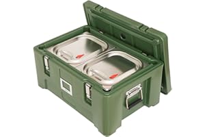 FORCOOK Hot Boxes for Catering Insulated Food Pan Carrier Food Warmer Box Keep Food Hot Or Cold with Two Second-Size 18/8 Stainless Steel Leak-Proof Hotel Pans Army Green