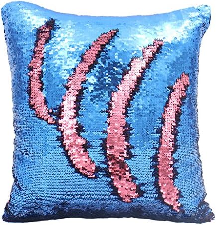Sengreat 16x16 Inch Magic Reversible Sequin Pillow Cover Throw Cushion Case 16"X16" Mermaid Pillow Case Blue -Pink