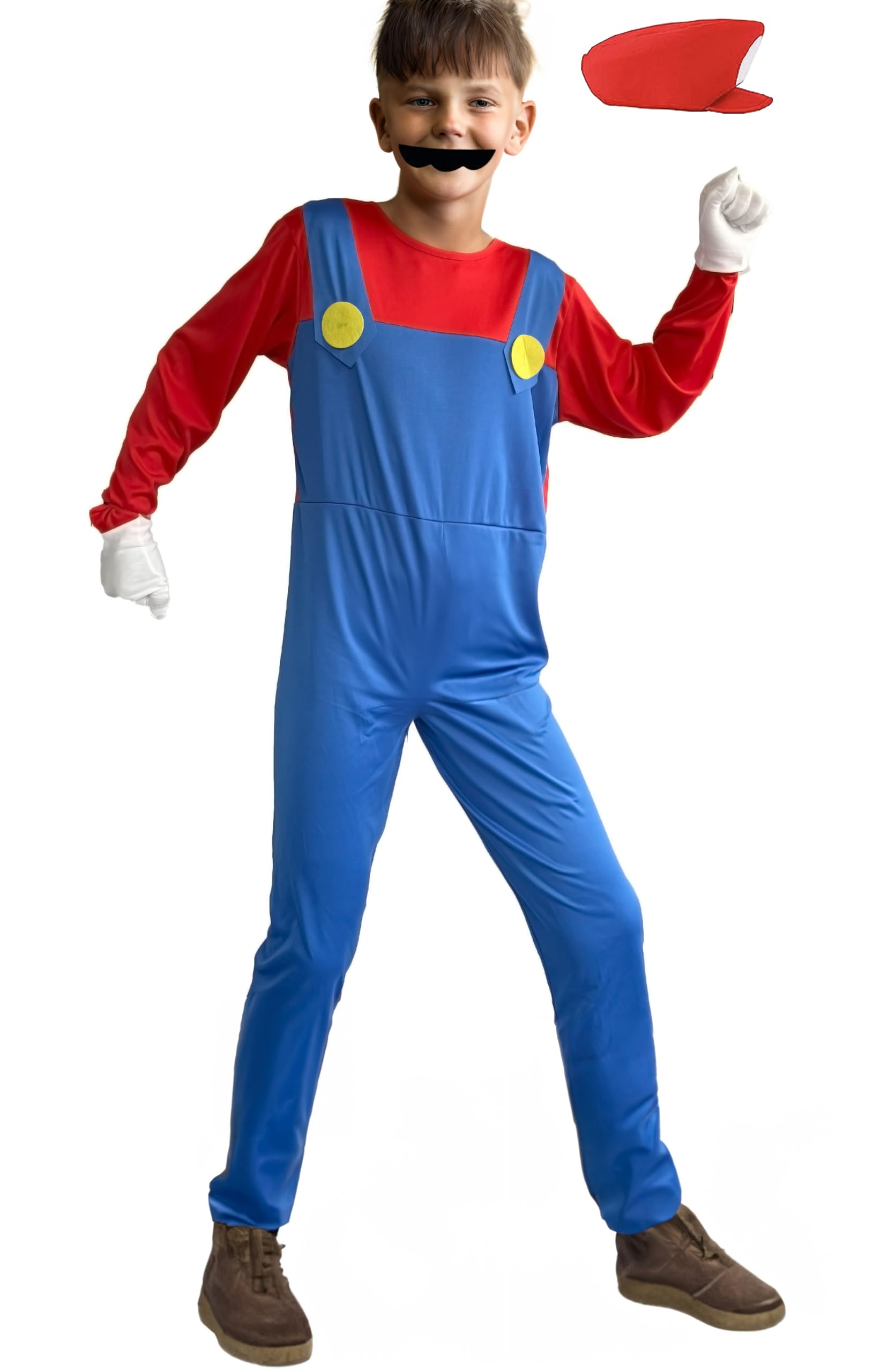 View 1 of ***ONLY HAT*** ***MISSING PIECES*** Qianbiduo Super Brothers Costume Halloween Cosplay Jumpsuits With Hat Gloves And Beards Red Large