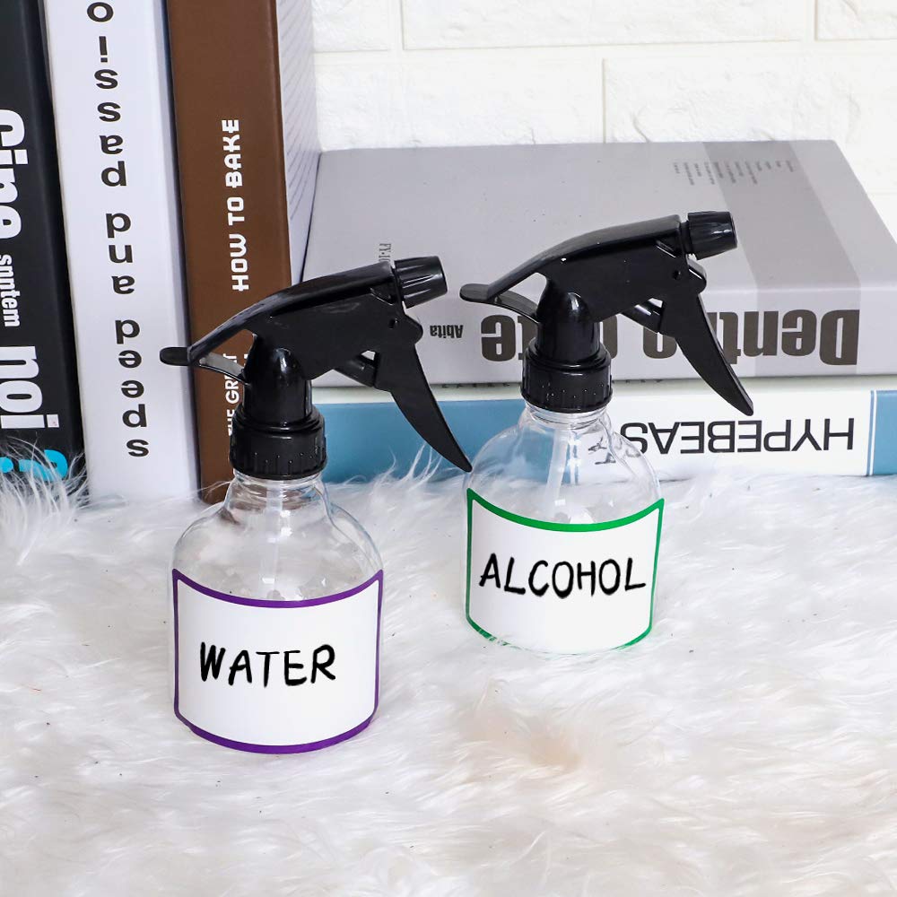 SUPERLELE Spray Bottles 7pcs 8oz Empty Plastic Spray Bottle with Adjustable Nozzle for Hair and Cleaning Solutions Includes Funnel and Labels