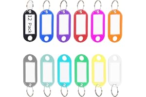QOIUSO 12 Pack Plastic Key Tags with Ring and Label Window, Key Labels Key Chain Name Tags ID Tags/Identifiers for Luggage, Bags, Suitcases, Backpack, 12 - Colors