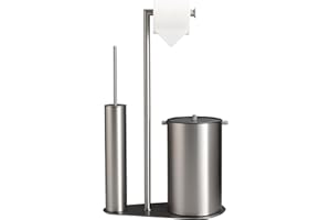 BVL Bathroom Trash Can with Toilet Paper Holder & Toilet Brush, Stainless Steel Brushed Nickel 1.32 Gallon Wastebasket with L