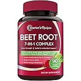 Doctor's Recipes Beet Root Capsules, Beet Root Extract with Grape Seed, CoQ10, Turmeric, Black Pepper for Enhanced Absorption, Supports Heart, Circulation, Energy &amp; Nitric Oxide, Non-GMO, 90 Veg Caps