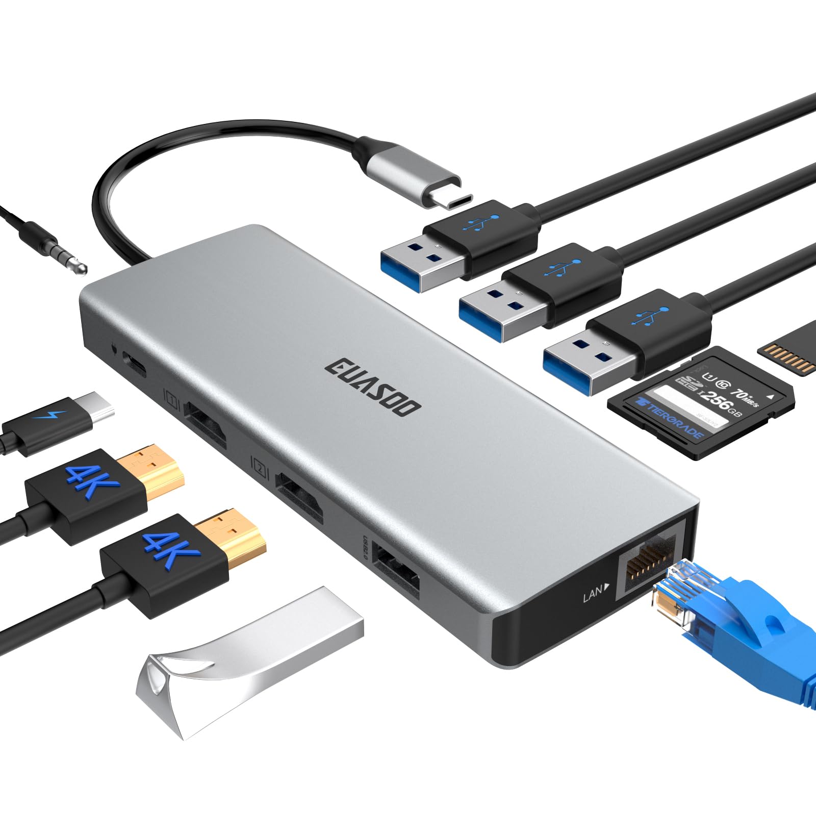 Photo 1 of 11 in 1 Triple Display USB C Docking Station with Dual 4K HDMI/1000Mbps Gigabit Ethernet/PD 3.0/4 USB Ports for USB C Laptops, MacOS Only Support Mirror Mode