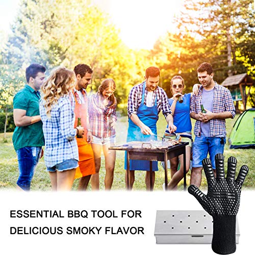 Smoker Box + BBQ Grill Glove, Stainless Steel Wood Chip Smoking Box for Gas or Charcoal Grills. Add Smokey Flavors to Barbecue Meats. Use a 932°F Heat Resistant Oven Glove to Keep Your Hand Safe. - Thumbnail 7