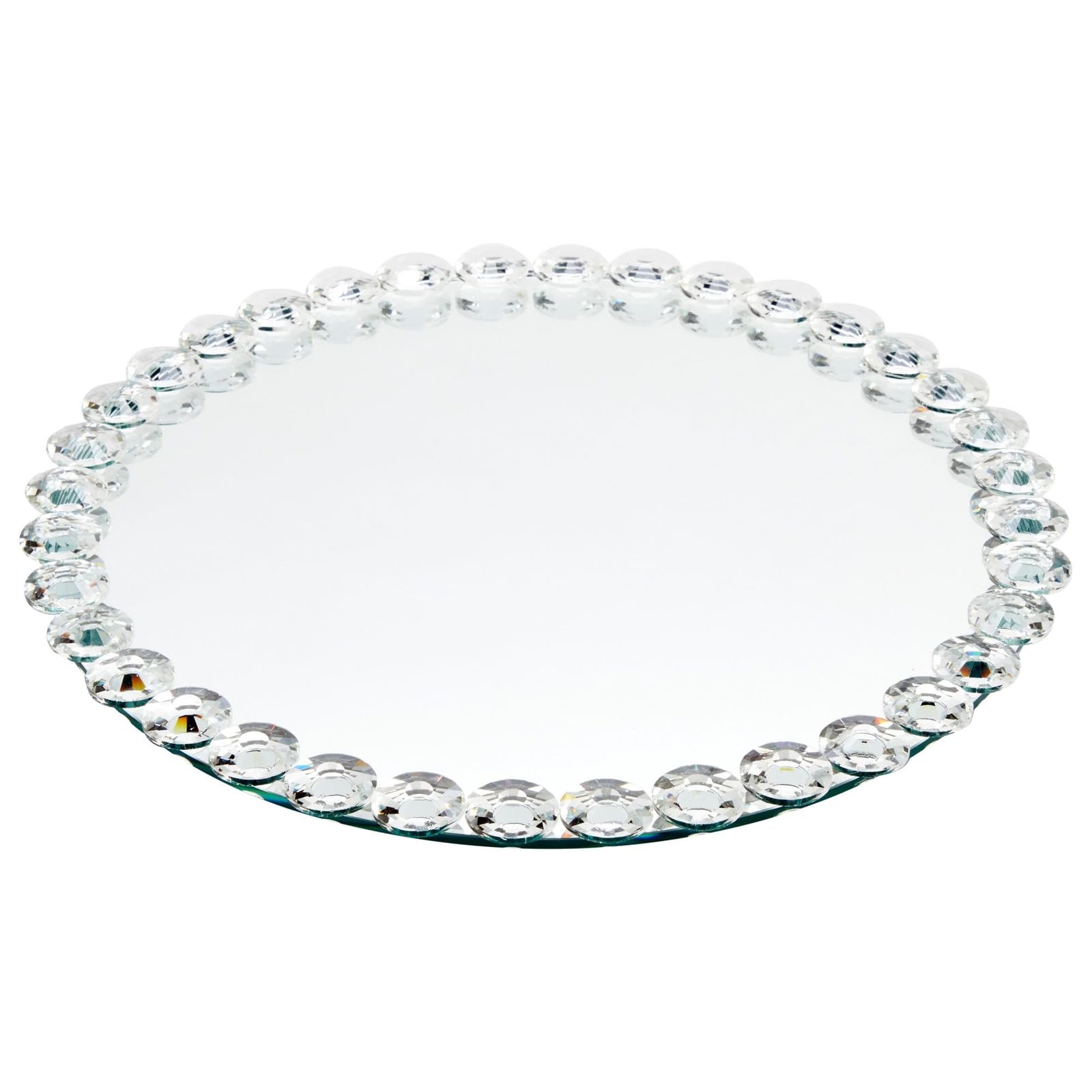 Photo 1 of Okuna Outpost Crystal Bead Round Mirror Tray for Bathroom Decor - 12-inch, Silver, Modern - Perfume Organizer & Jewelry Display, Home Decor Accent for Vanity, Living Room Tables & Office