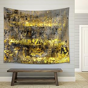 Brown and Yellow Abstract Art Painting - Fabric Wall Tapestry Home Decor - 51x60 inches