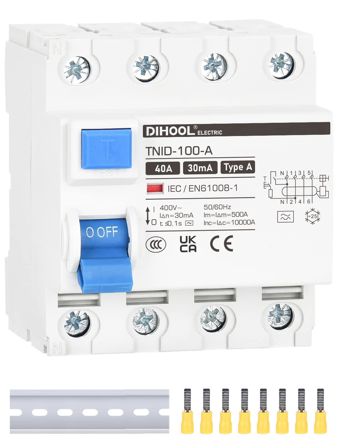 DIHOOL RCD Type A Residual Current Circuit Breaker DIN Rail 4-pole 40A 30mA