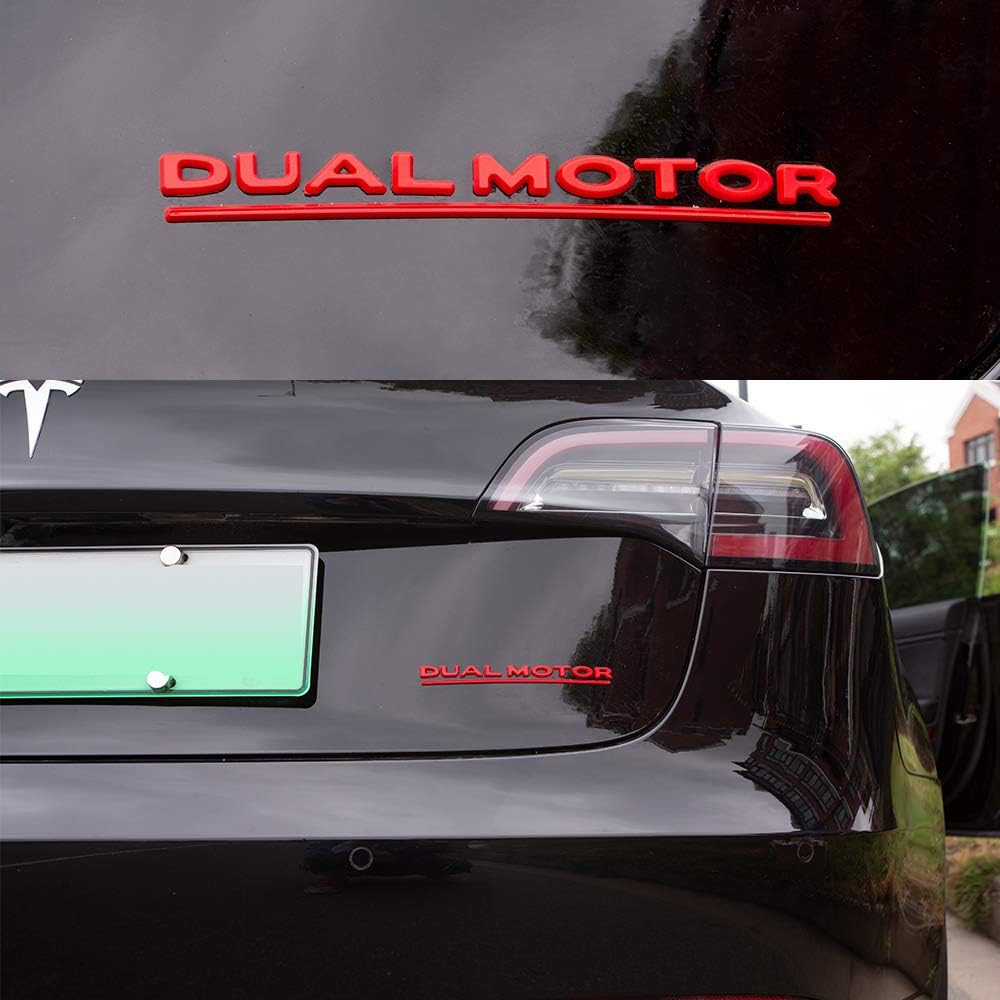 Amazon Com Fit Tesla Model 3 Dual Motor Decals 3d Car Rear Trunk Emblem Sticker Badge Decals Decorative Accessories For Tesla Model 3 Accessories Red Automotive