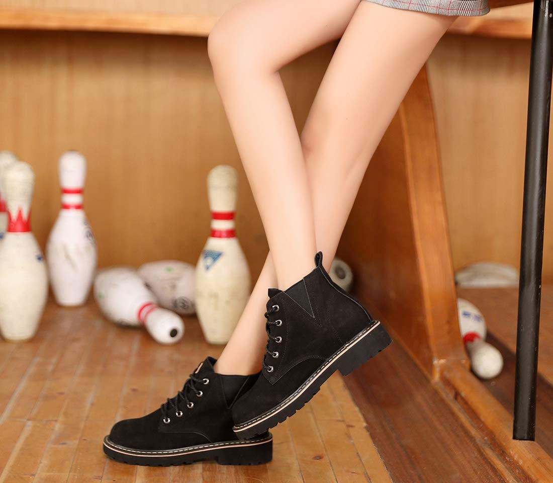 CAMEL CROWN Stiefeletten Damen Stiefel Leder Martin Boots Klassischer Schnürhalbschuhe Booties Warm Rutschfest Schwarz Khaki EU36-39